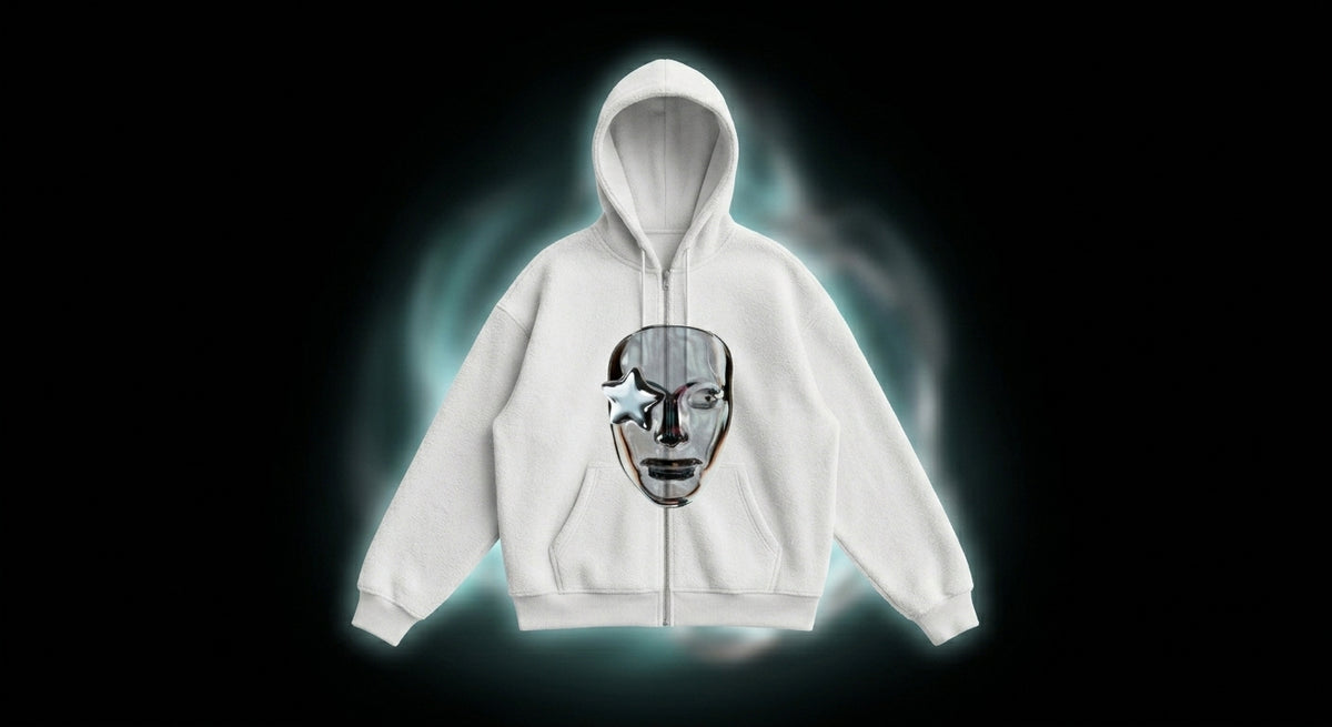 Face Mask Zip-Up Hoodie - White