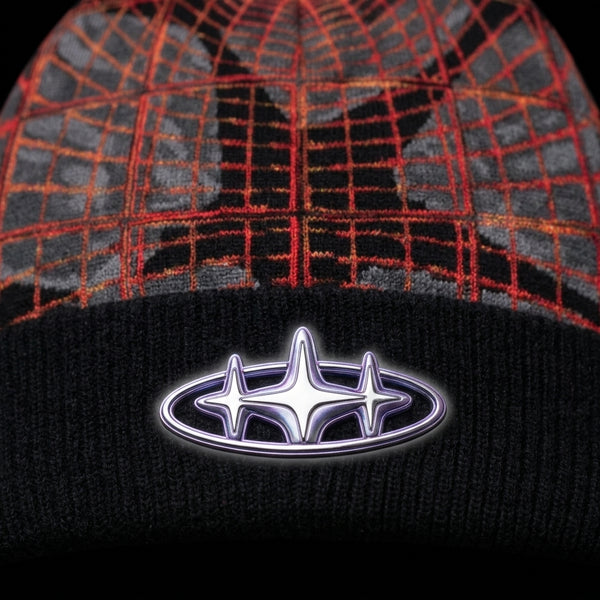 Red Grid Beanie - Black — alternate